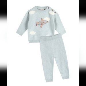 Kids Airplane Knit Matching Set in Light Blue